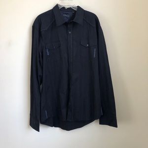 Buckle 7 Diamonds Black Embroidered Button Down